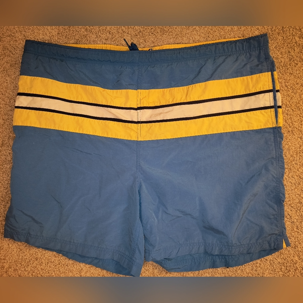 💎Boca Classic Men's Swim Trunks in Blue and Yellow Stripes Size XXL